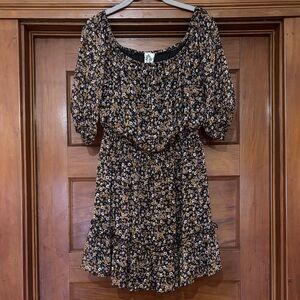 Sadie & Sage Black Floral Mini Dress with Puff Sleeves